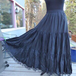 VINTAGE SINISTER GOTH WEDDING FULL TIERED BLACK LACE MAXI SKIRT OS S M L XL NWOT
